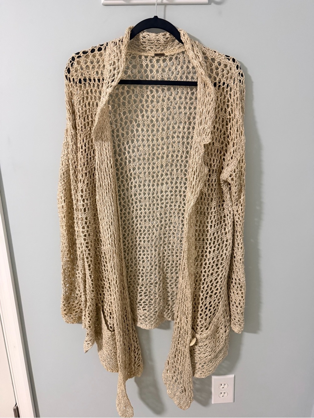 Free People cream/ oatmeal color Open Knit Button Up Sweater...